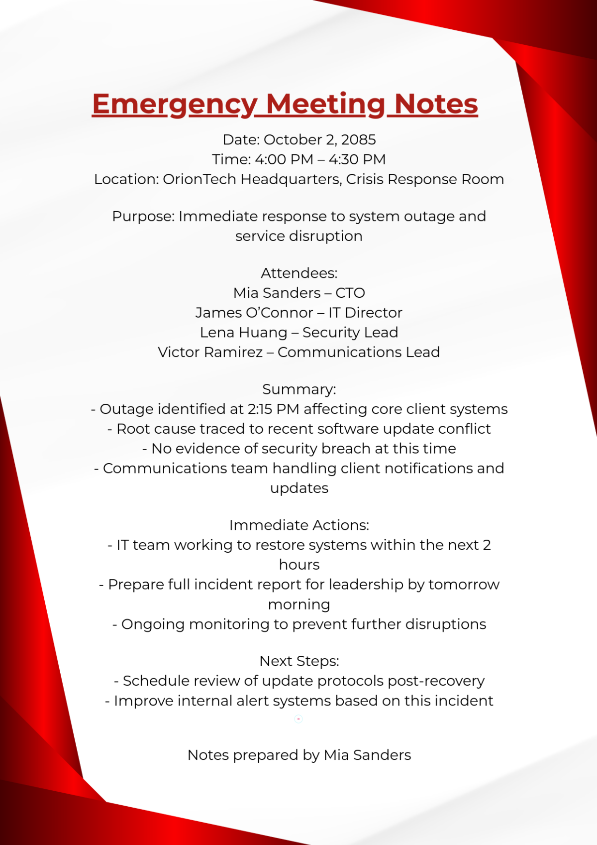 Free Emergency Meeting Template
