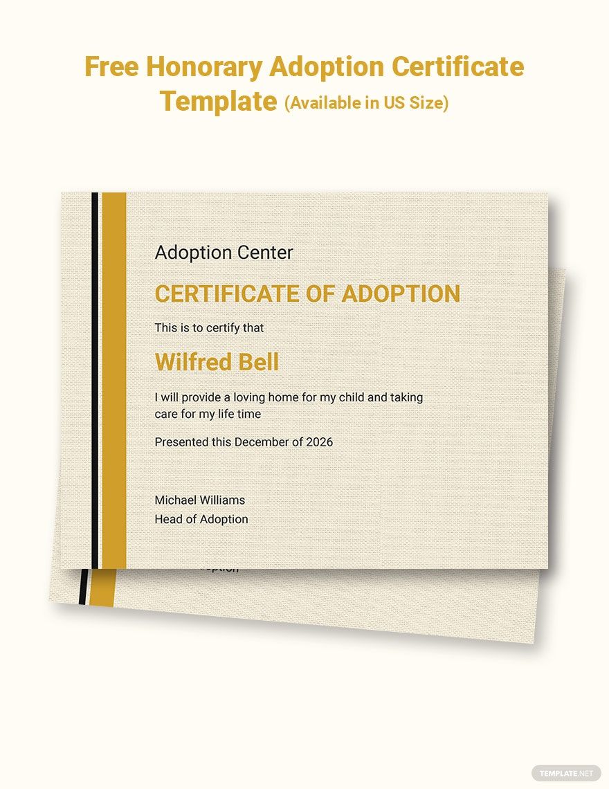 Honorary Adoption Certificate Template
