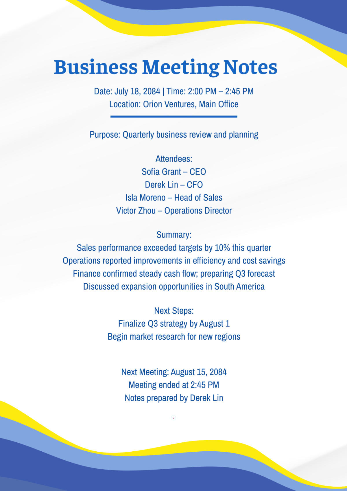 Free Business Meeting Template