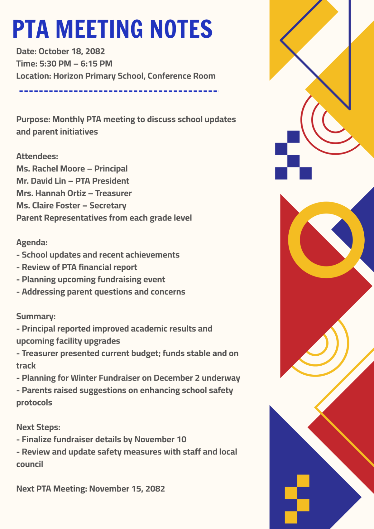 Free PTA Meeting Template