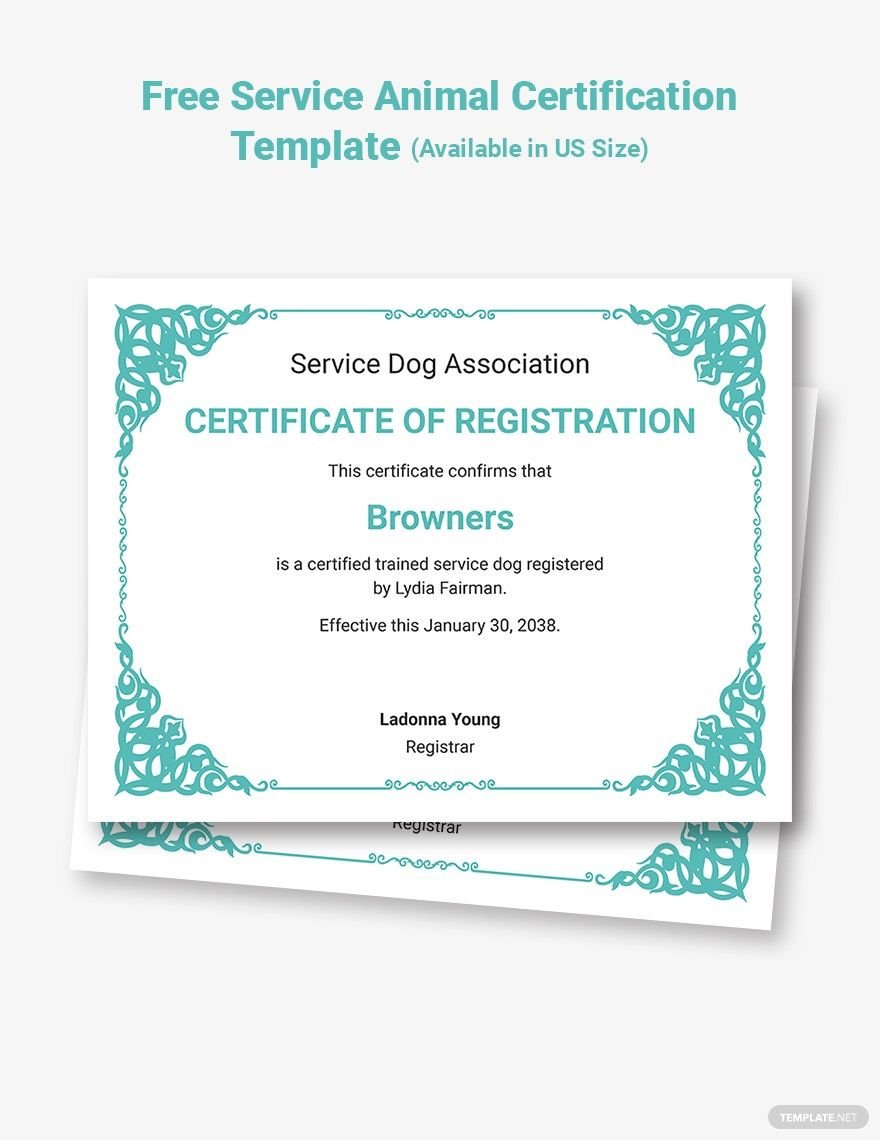 Free Service Animal Certification Template