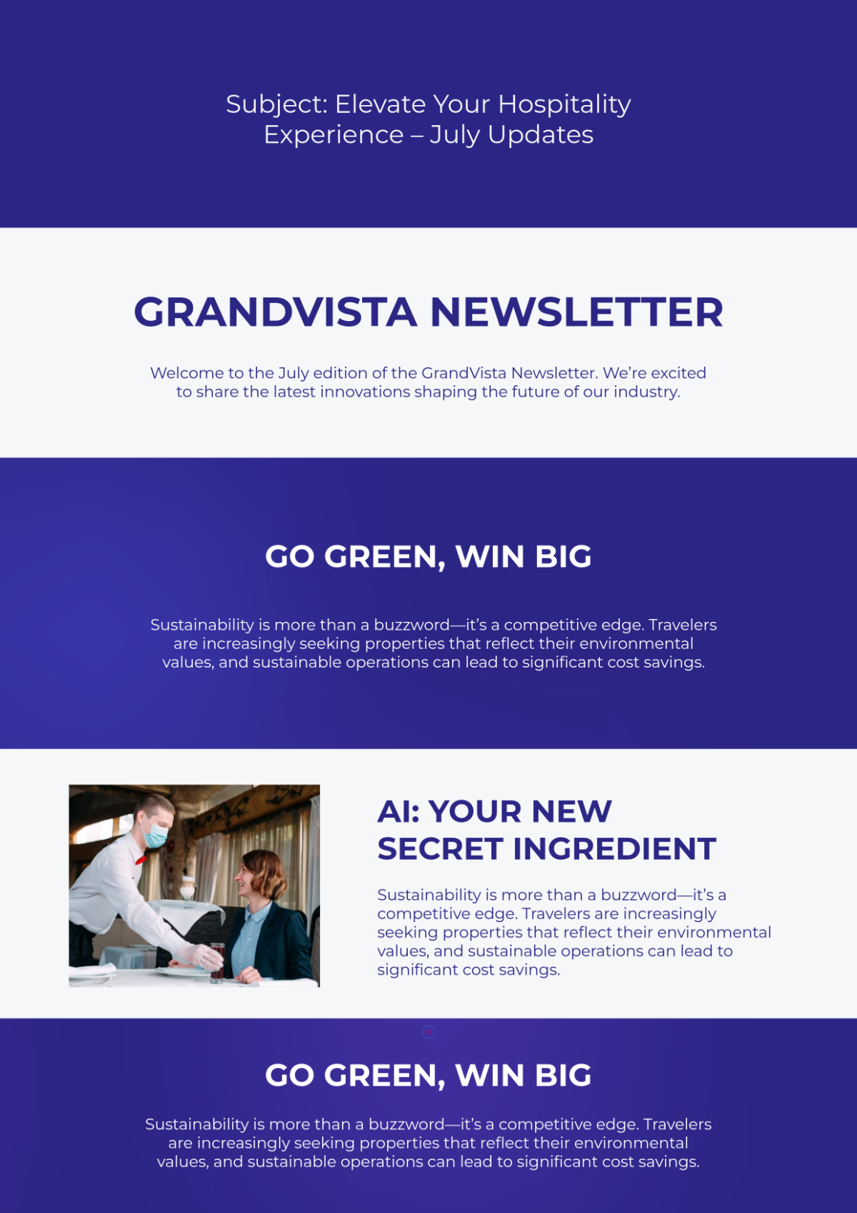 Free Hospitality Email Newsletter Template