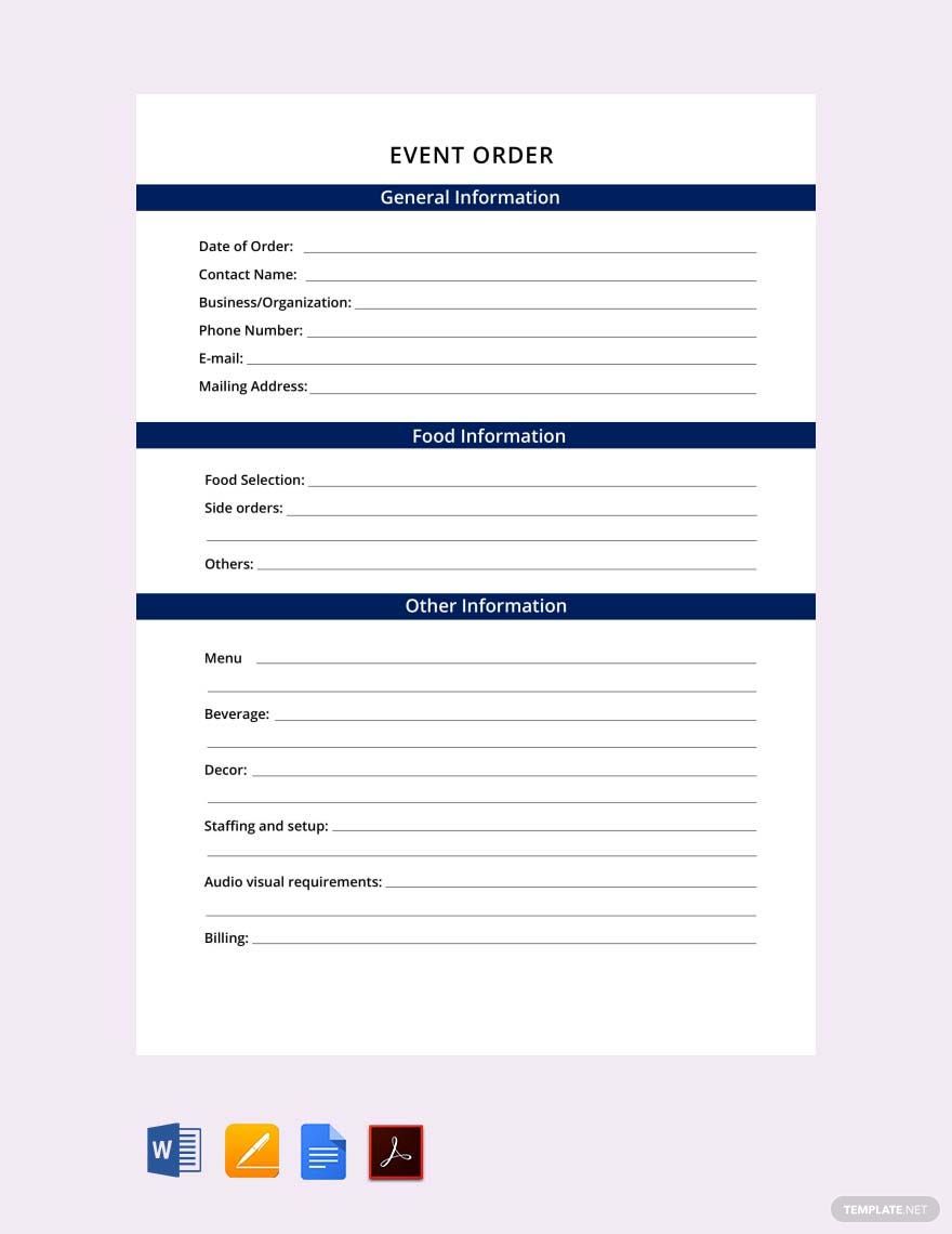 Event Order Form Template
