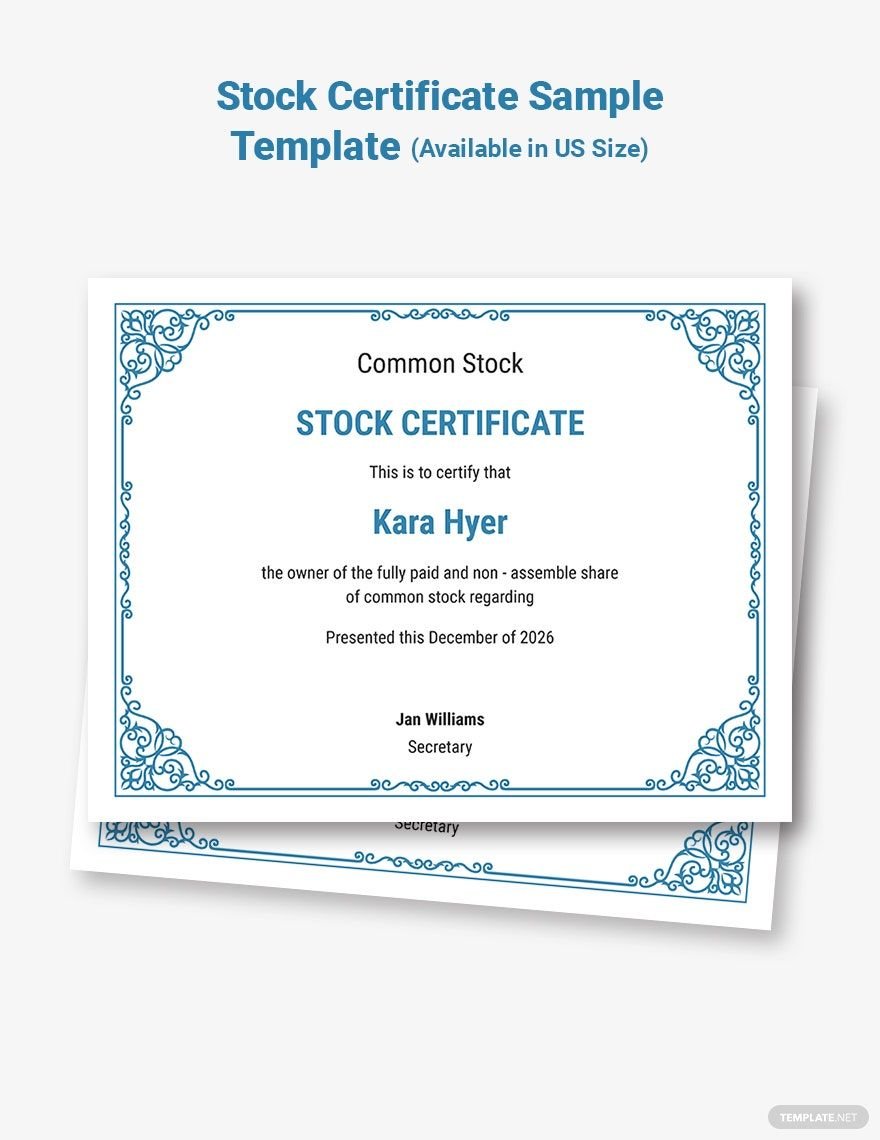 Stock Certificate Sample Template