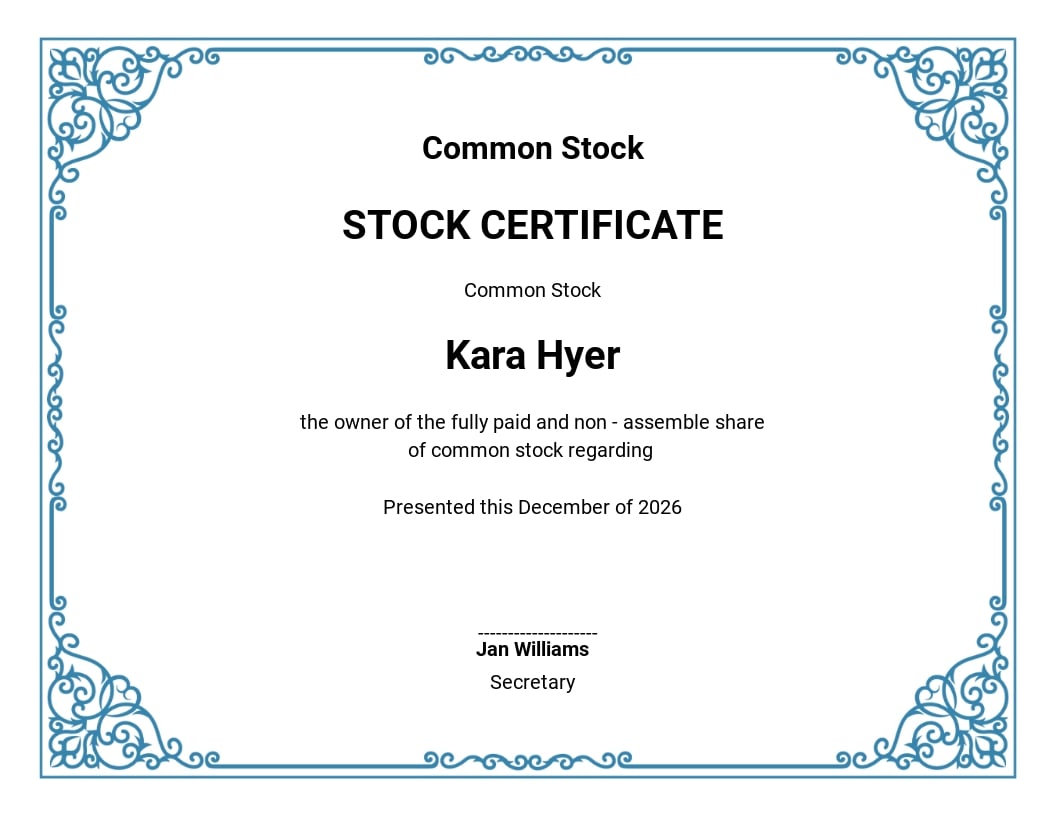 Stock Certificate Sample Template.jpe