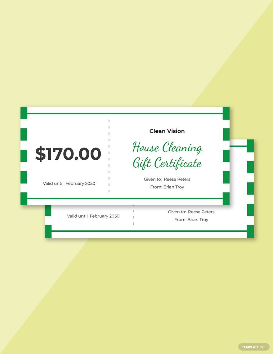 Blank House Cleaning Gift Certificate Template