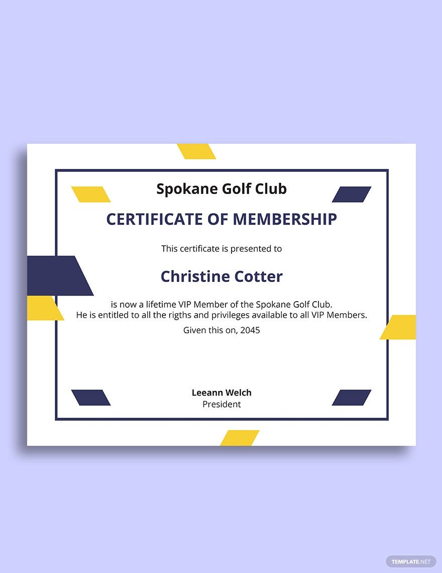 Free Sports Membership Certificate