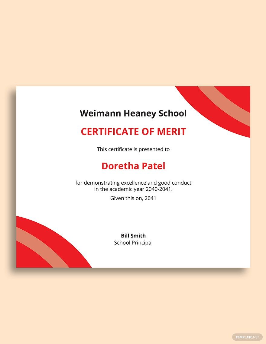 Certificate Of Merit Template