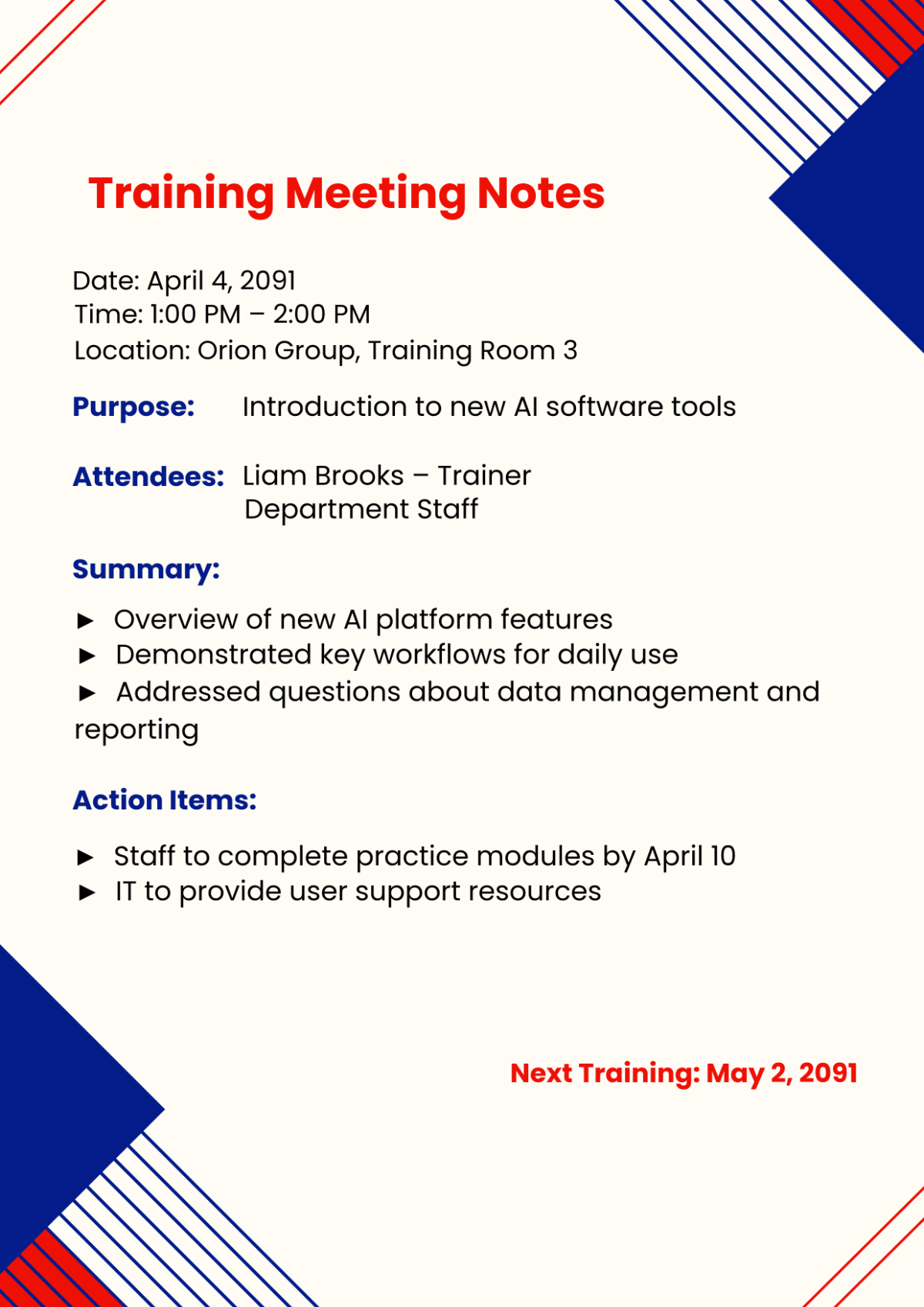 Training Meeting Template
