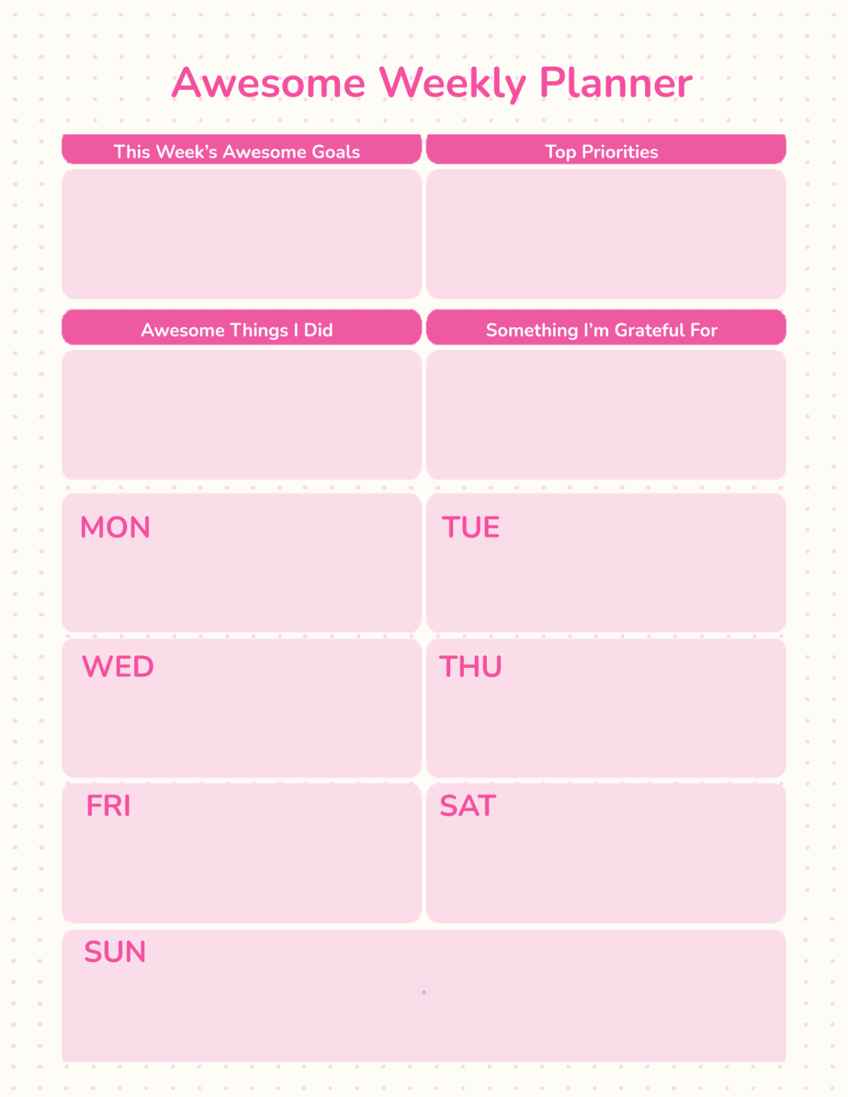 Free Awesome Weekly Planner Template