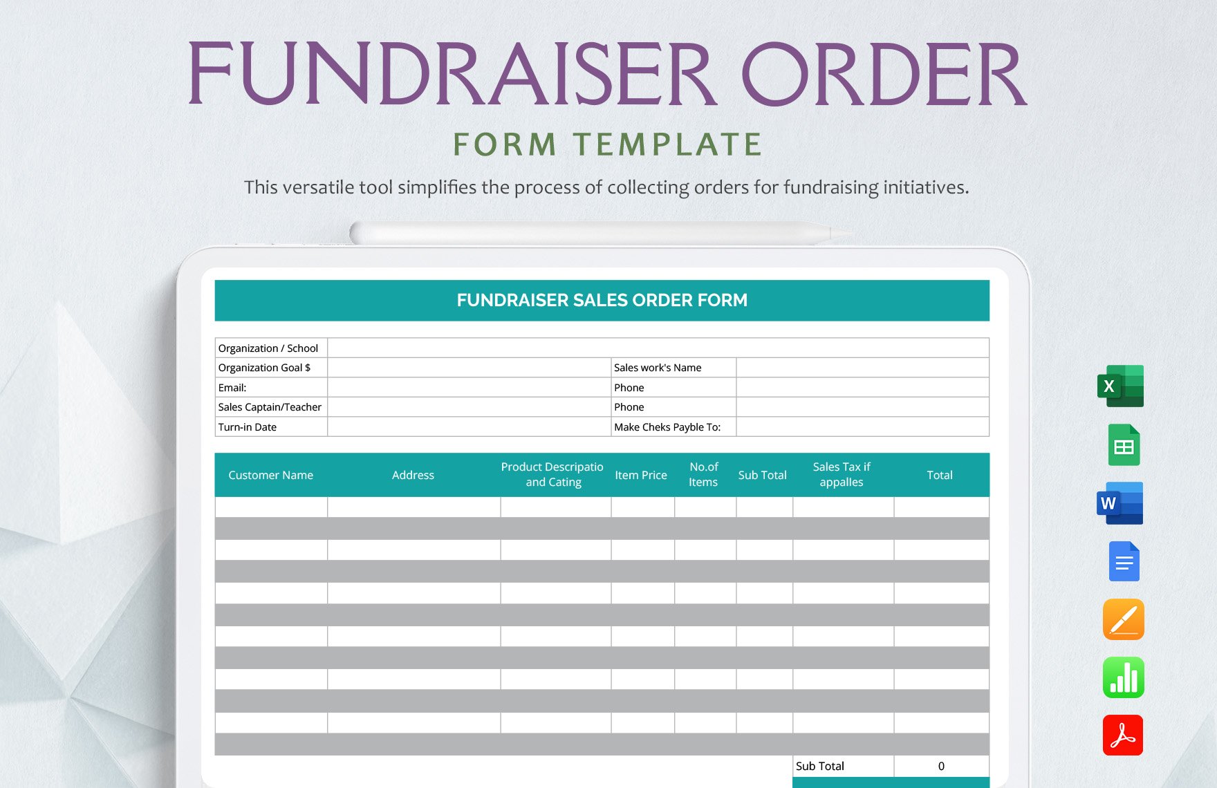 Fundraiser Order Form Template in Word, Google Docs, Excel, PDF, Google Sheets, Apple Pages, Apple Numbers