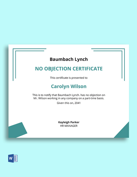Free No Objection Certificate From Employer Template Illustrator InDesign Word Apple Pages 