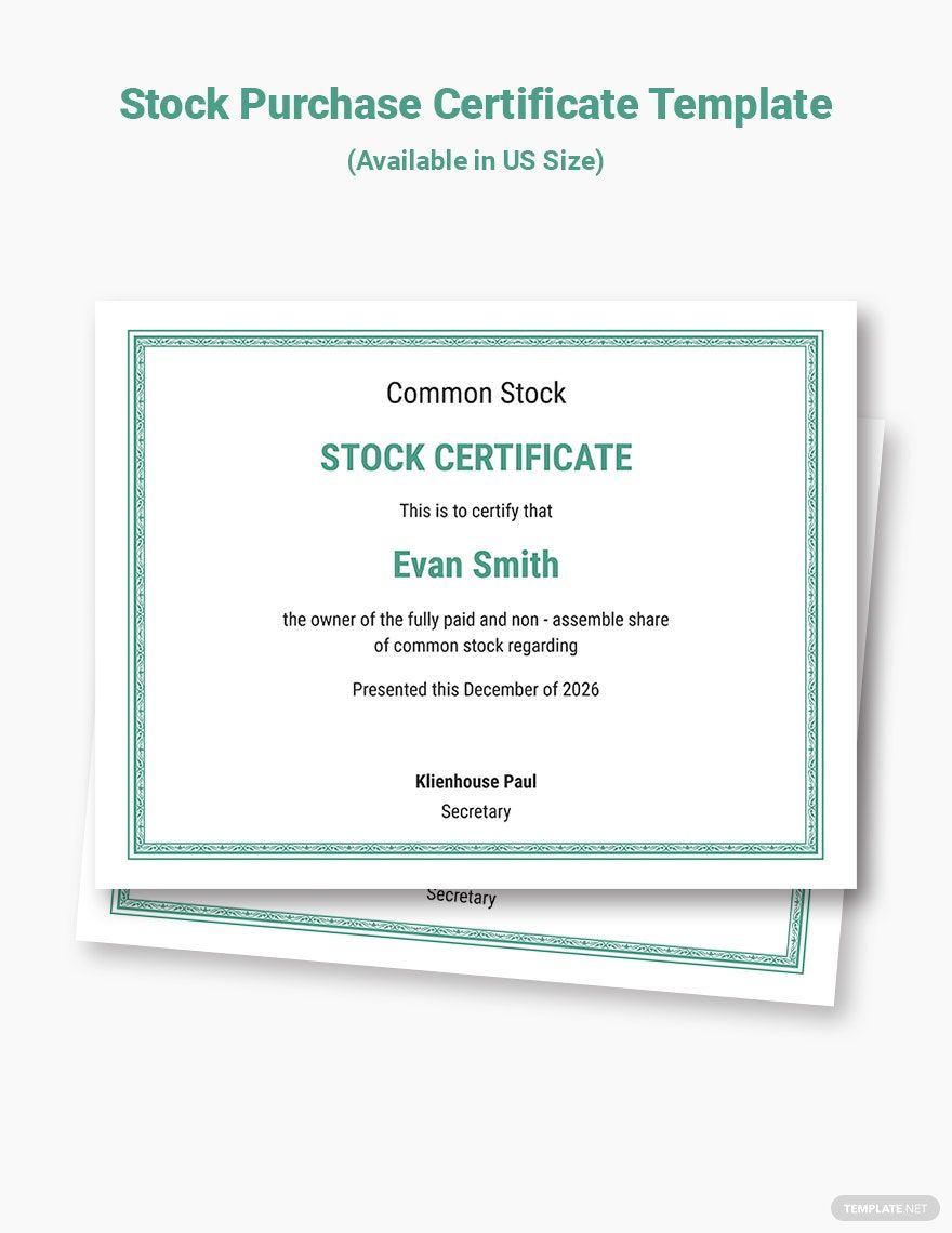 Stock Purchase Certificate Template
