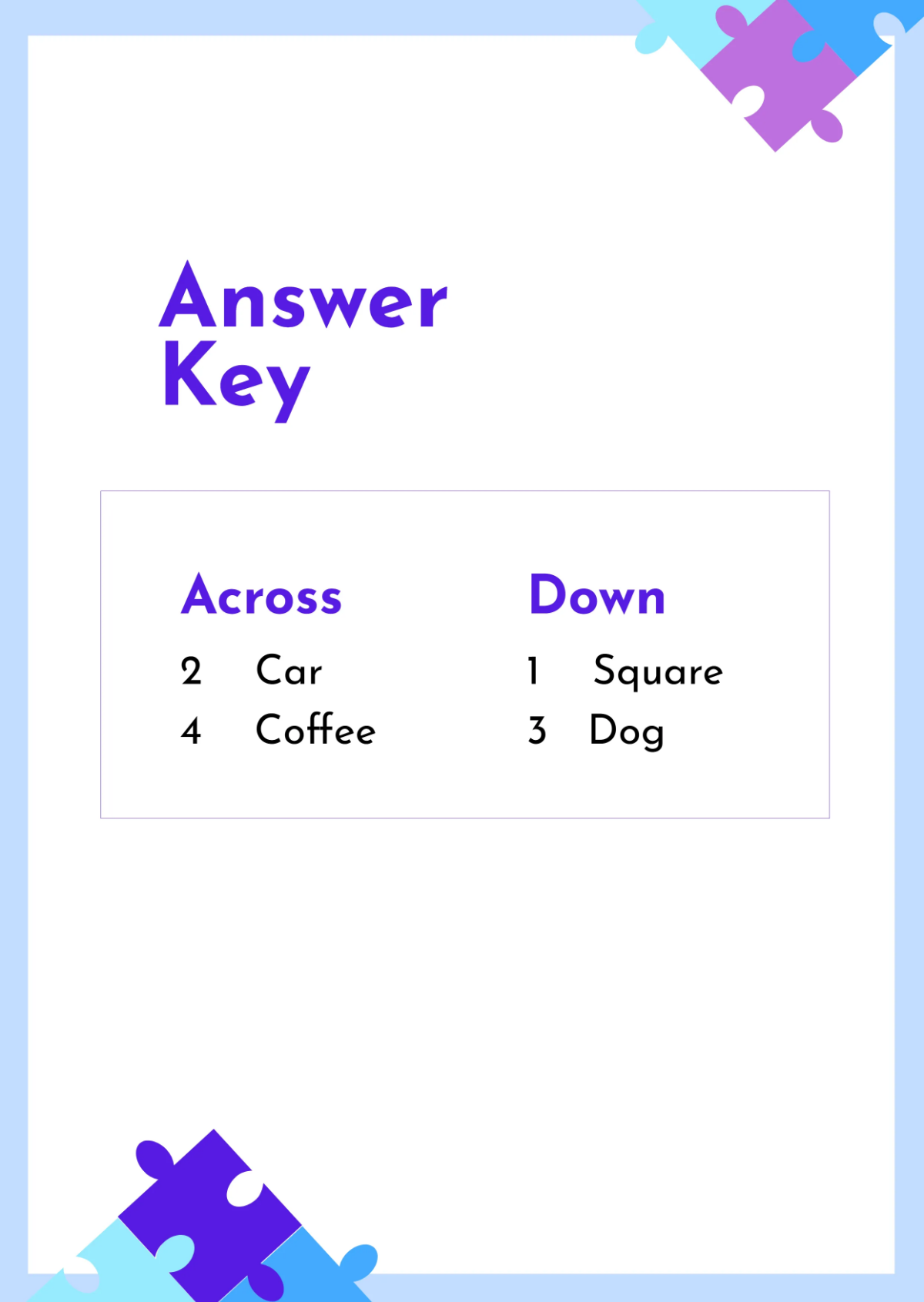 Free Small Crossword Template to Edit Online
