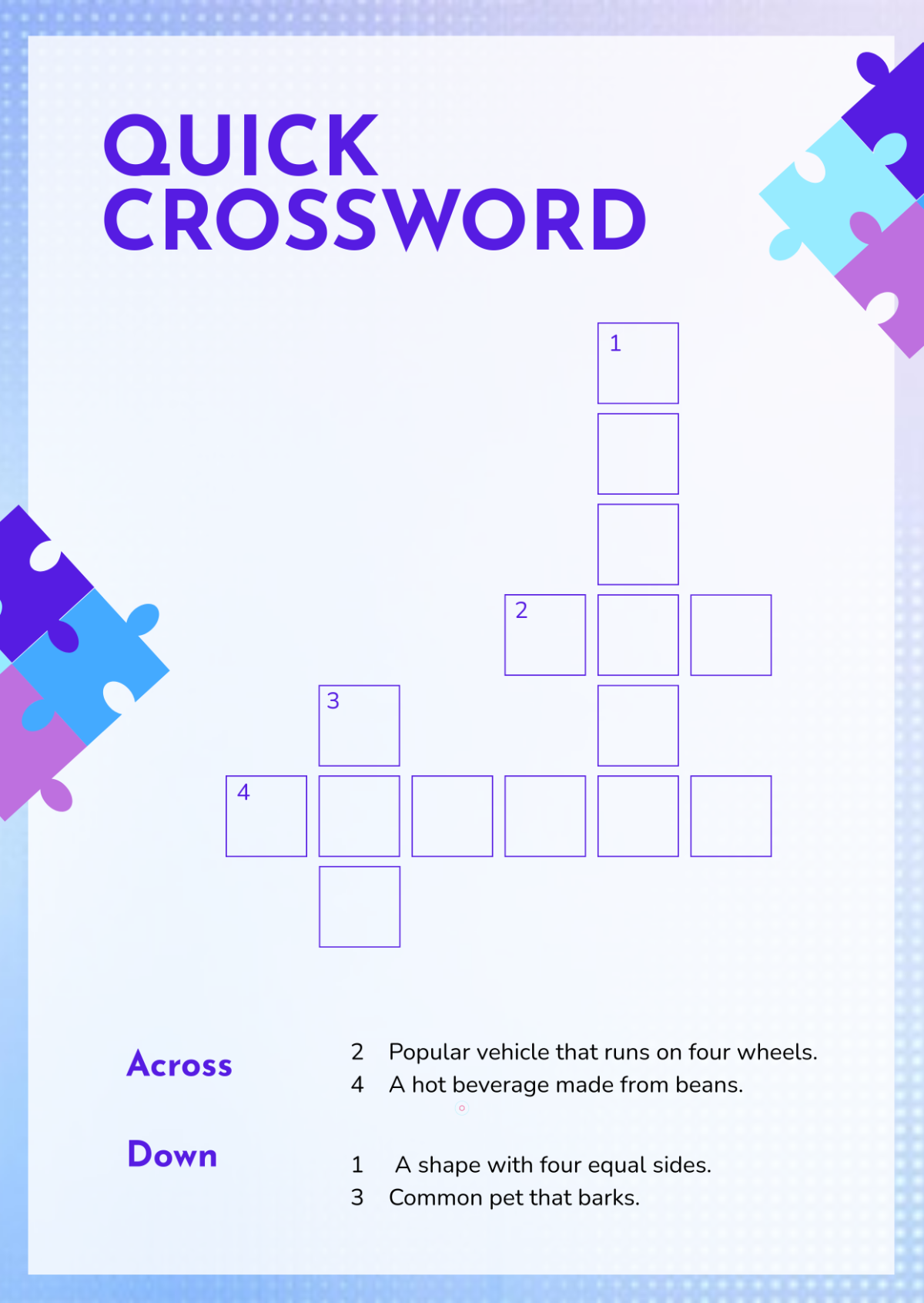 Free Small Crossword Template to Edit Online