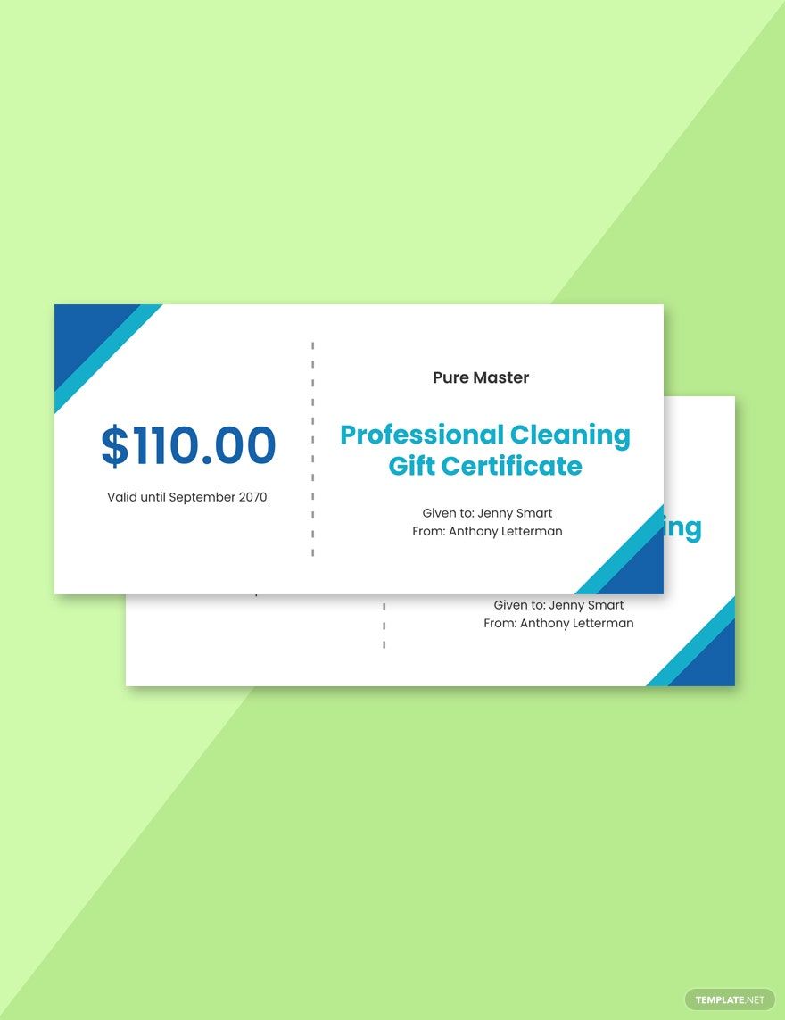 Free Sample Cleaning Service Gift Certificate Template