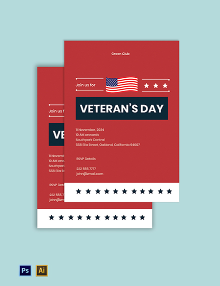 Veterans Day Invitation Template PSD Illustrator