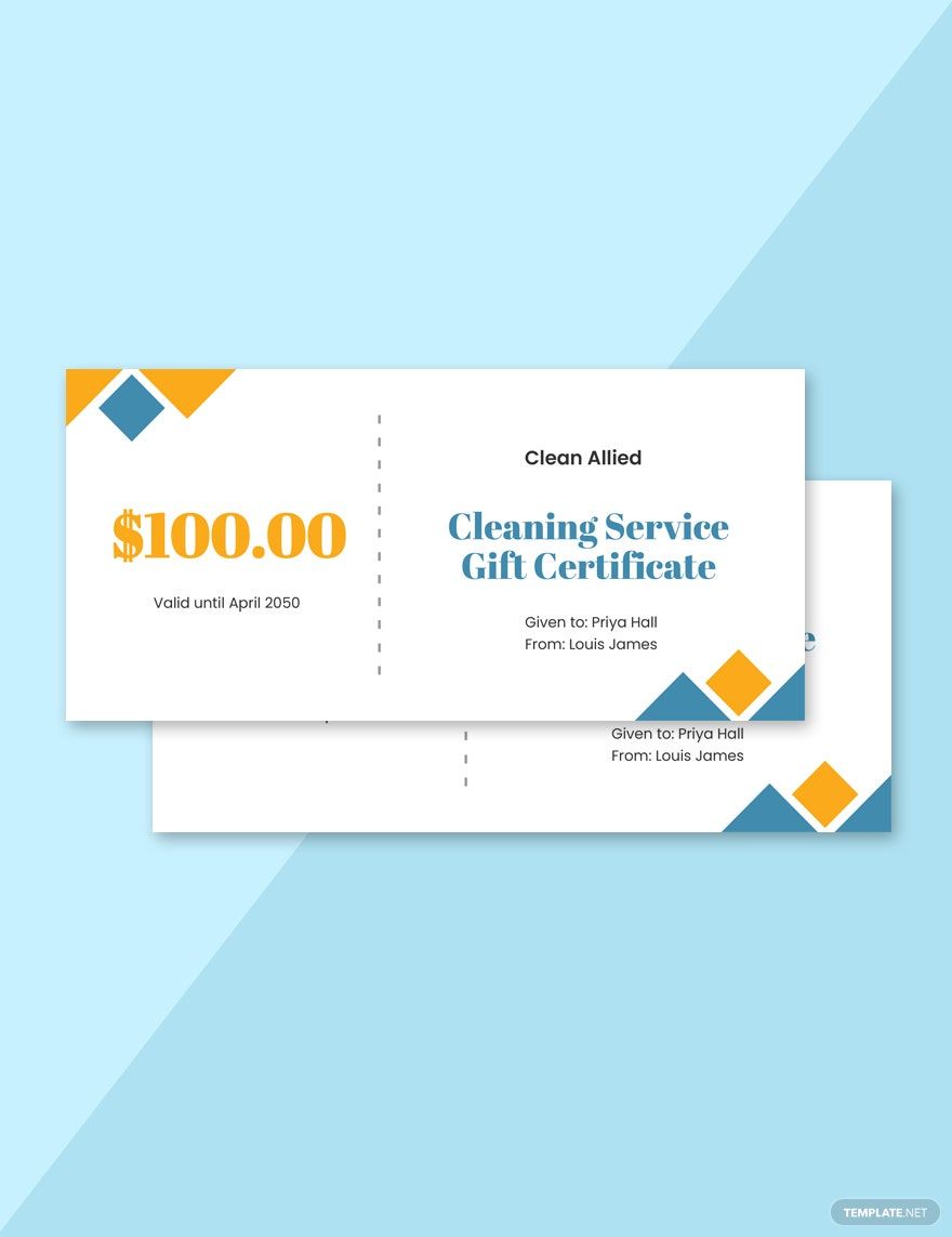 Simple Cleaning Service Gift Certificate Template