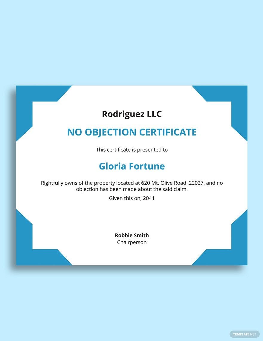 Free No Objection Certificate Of Landlord Template