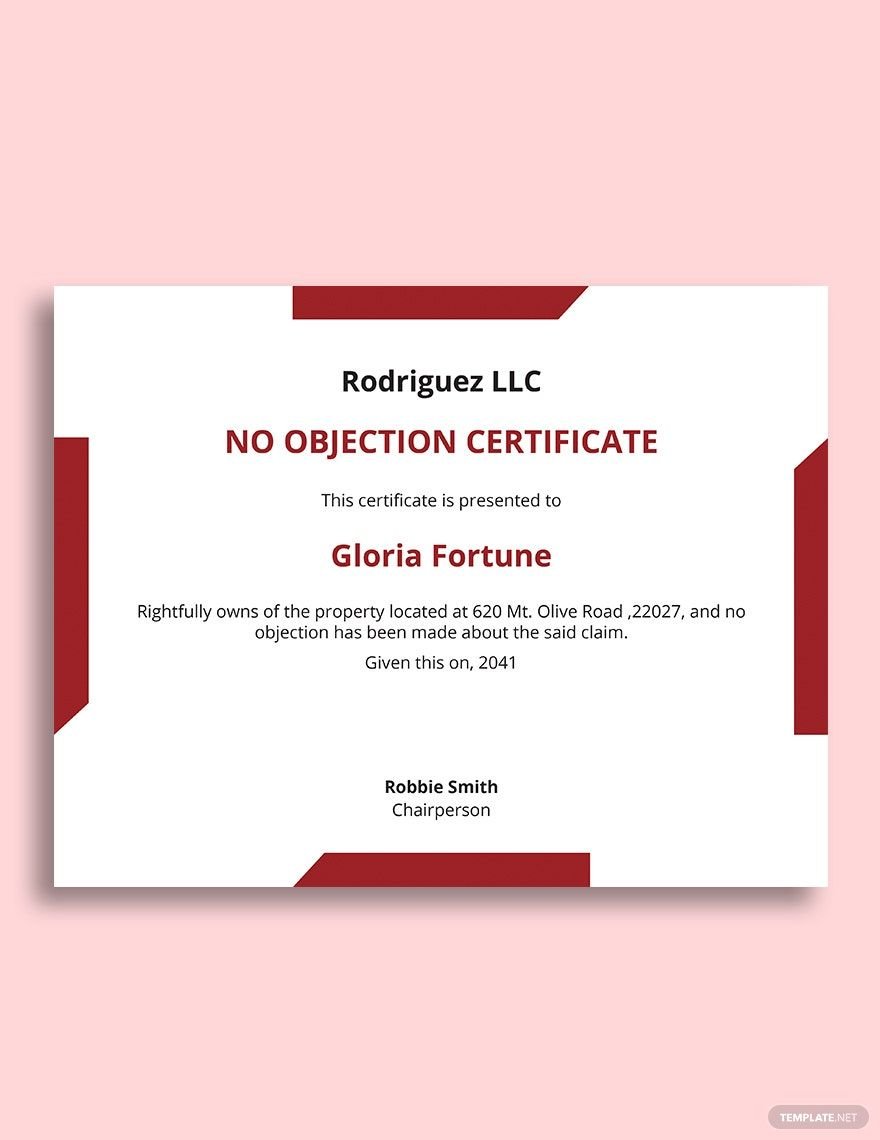 Property No Objection Certificate Template