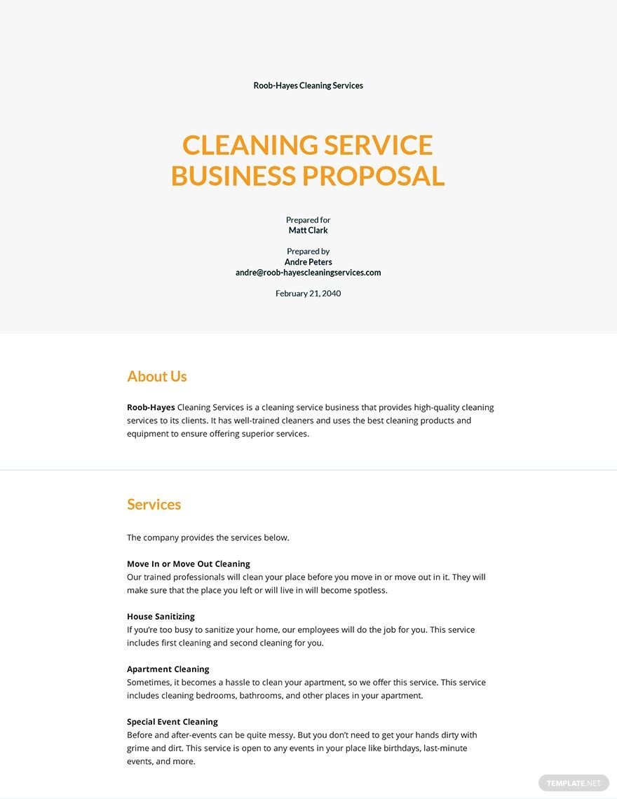 Free Cleaning Service Business Proposal Template