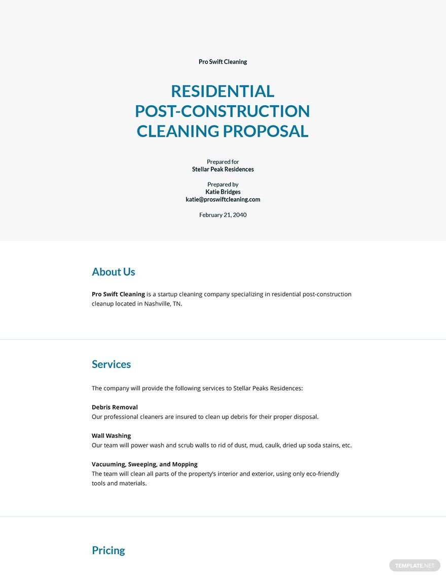 Free Post Construction Cleaning Proposal Template