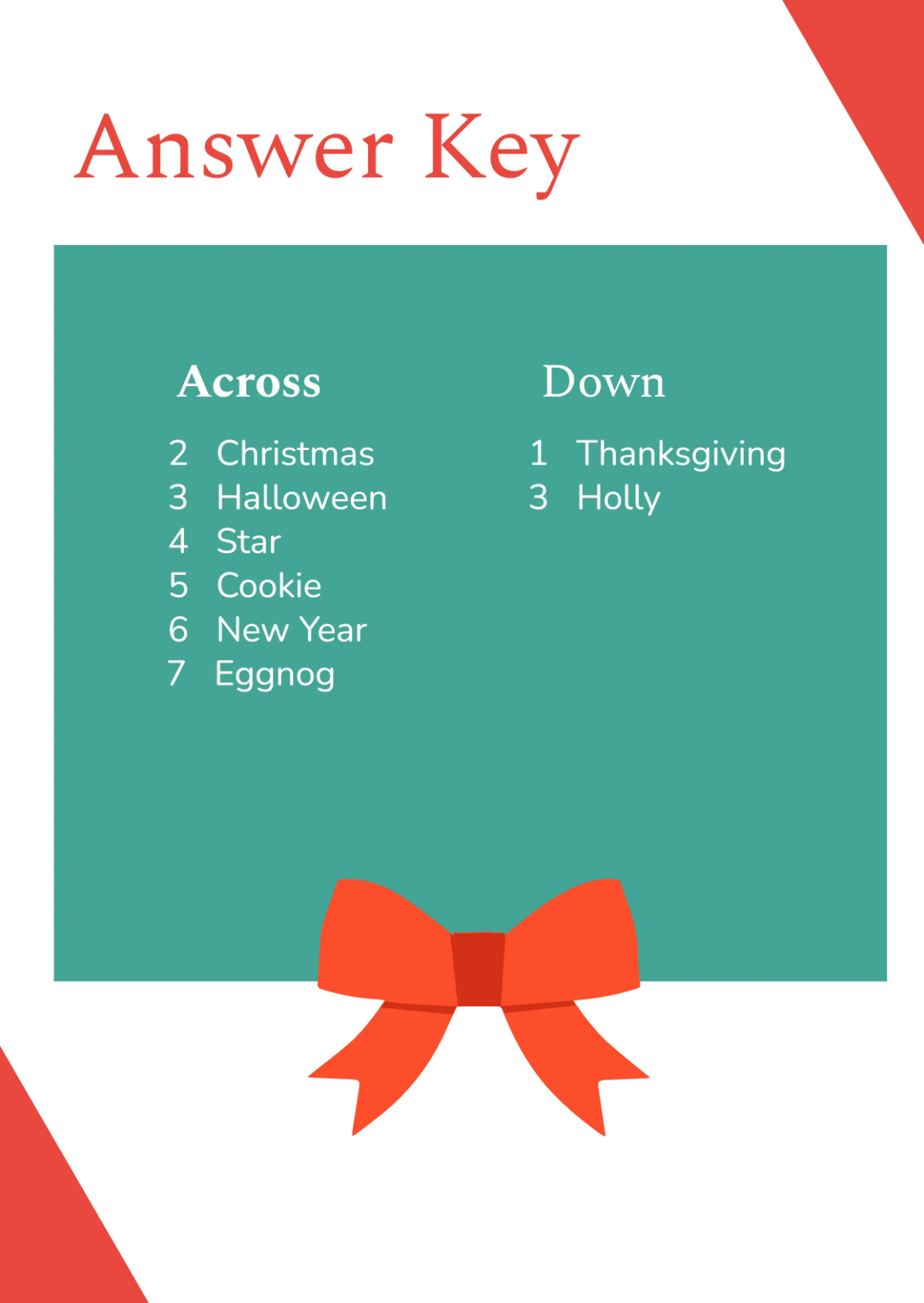 Free Holidays Crossword Template to Edit Online