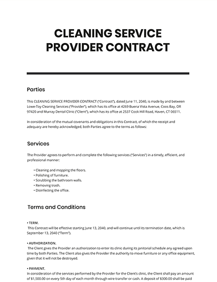 19 Cleaning Service Contract Templates Free Downloads Template