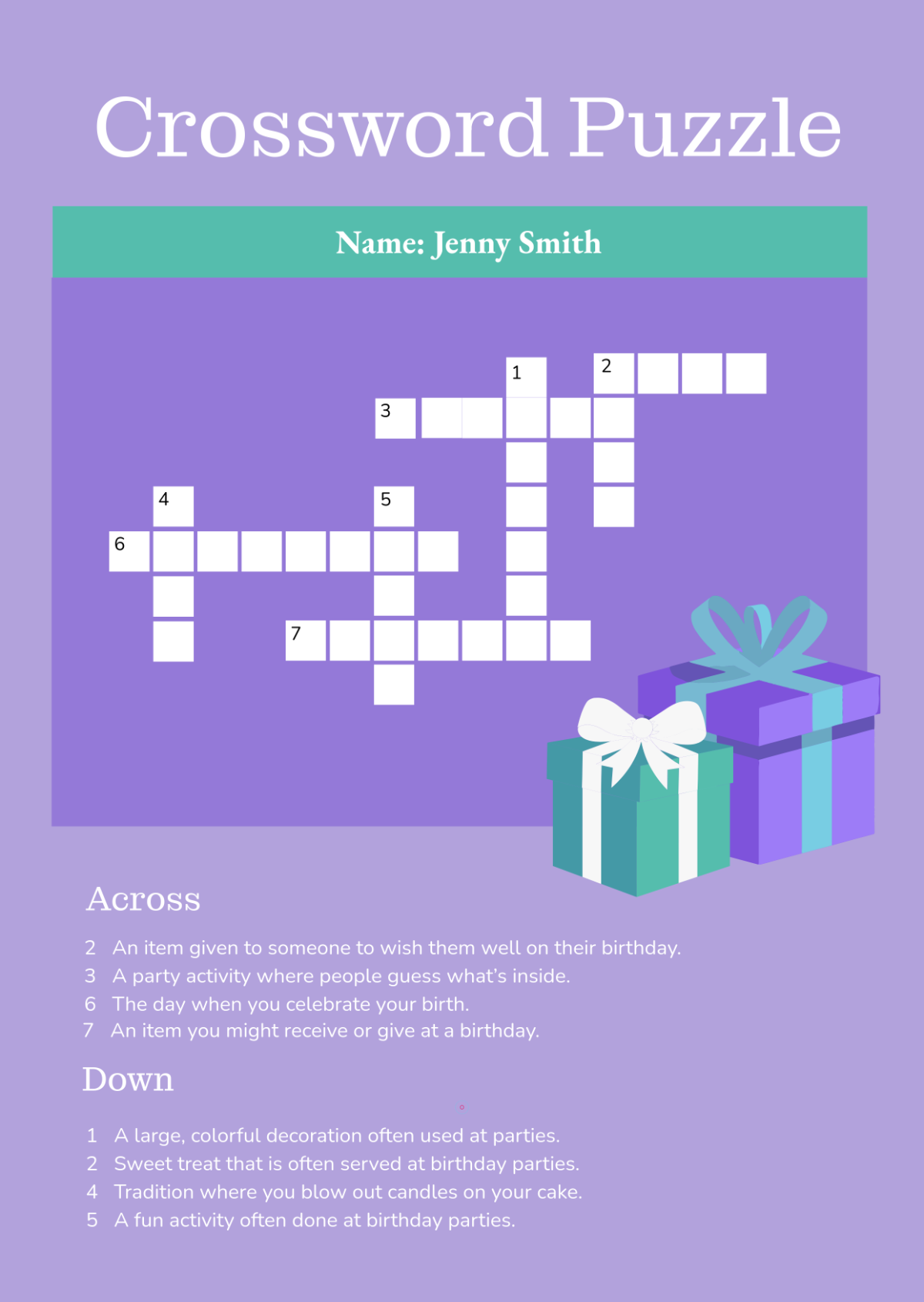 Free Birthday Crossword Template