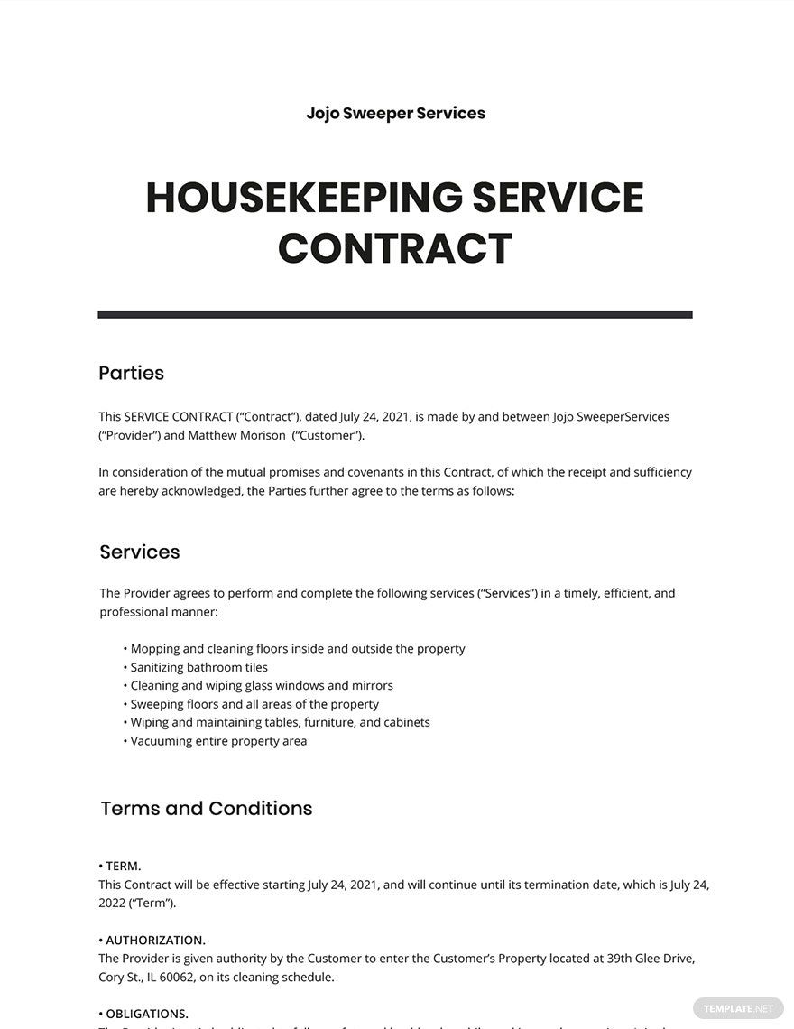 Cleaning Service Business Contract Template