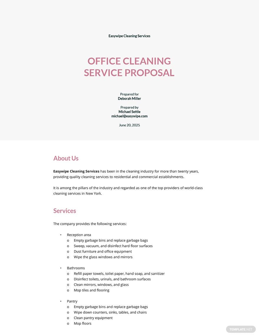 Sample Cleaning Proposal Template Google Docs, Word, Apple Pages