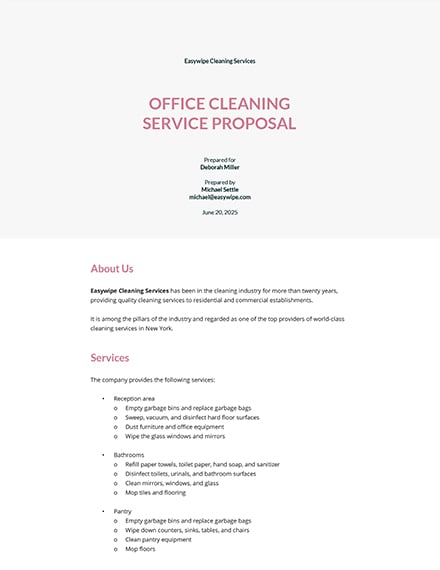 Cleaning Service Proposal Template Google Docs Word Apple Pages