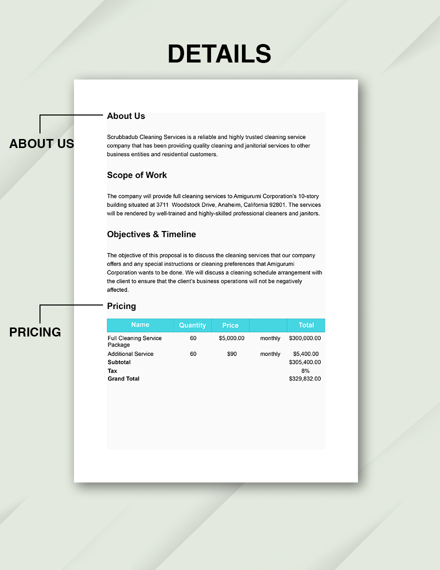 Sample Business Proposal Cleaning Service Template