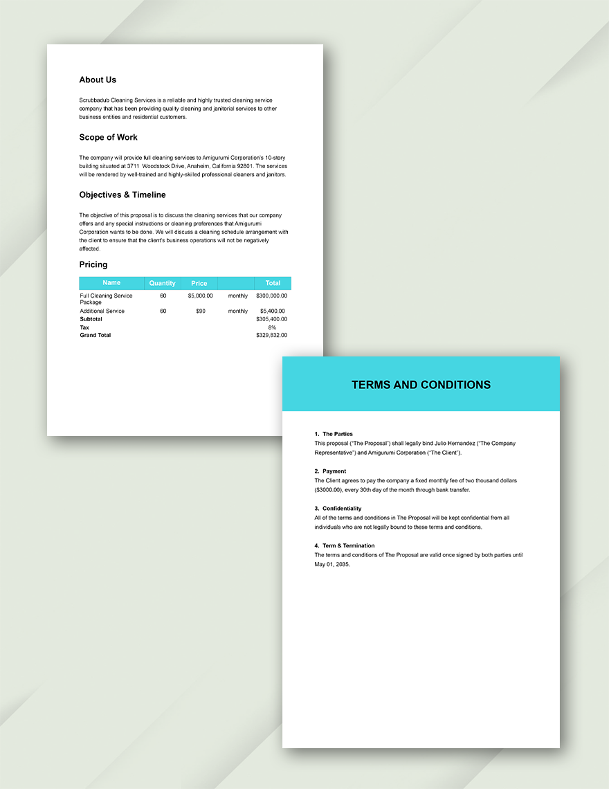 Sample Business Proposal Cleaning Service Template