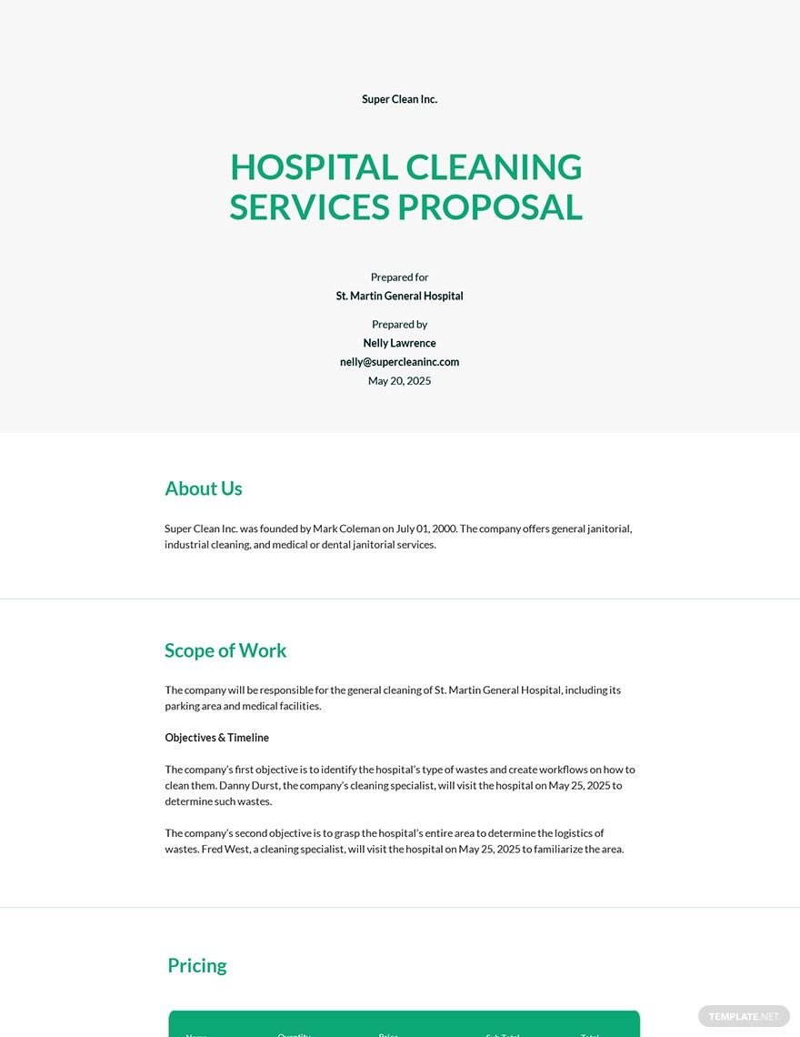 Free Hospital Cleaning Services Proposal Template