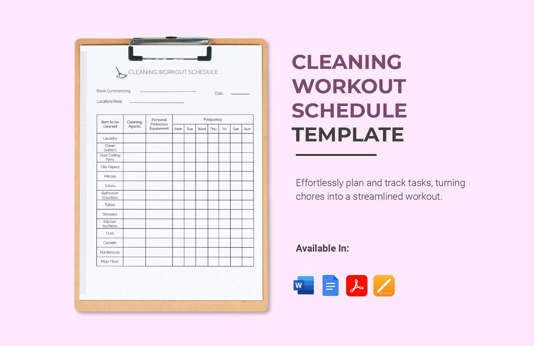 Cleaning Workout Schedule Template