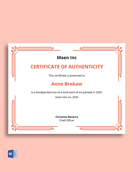 free certificate of authenticity word template