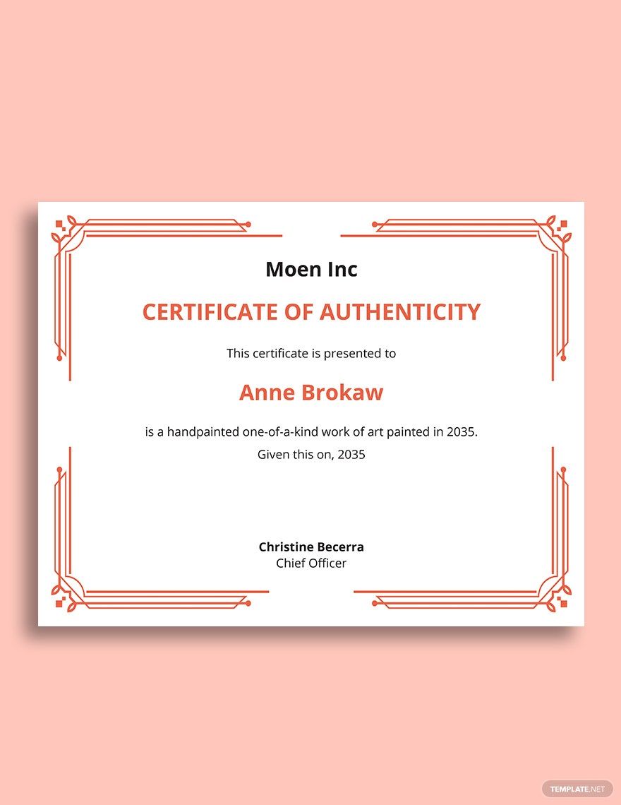 Free Blank Certificate Of Authenticity Template Google Docs, Word
