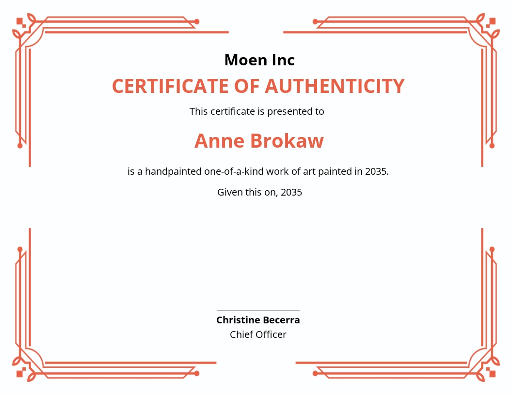 blank certificate of authenticity template