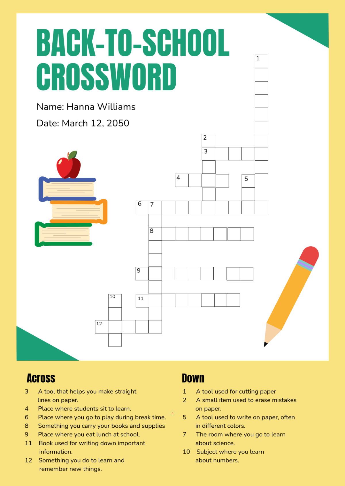 Free Back-to-School Crossword Template
