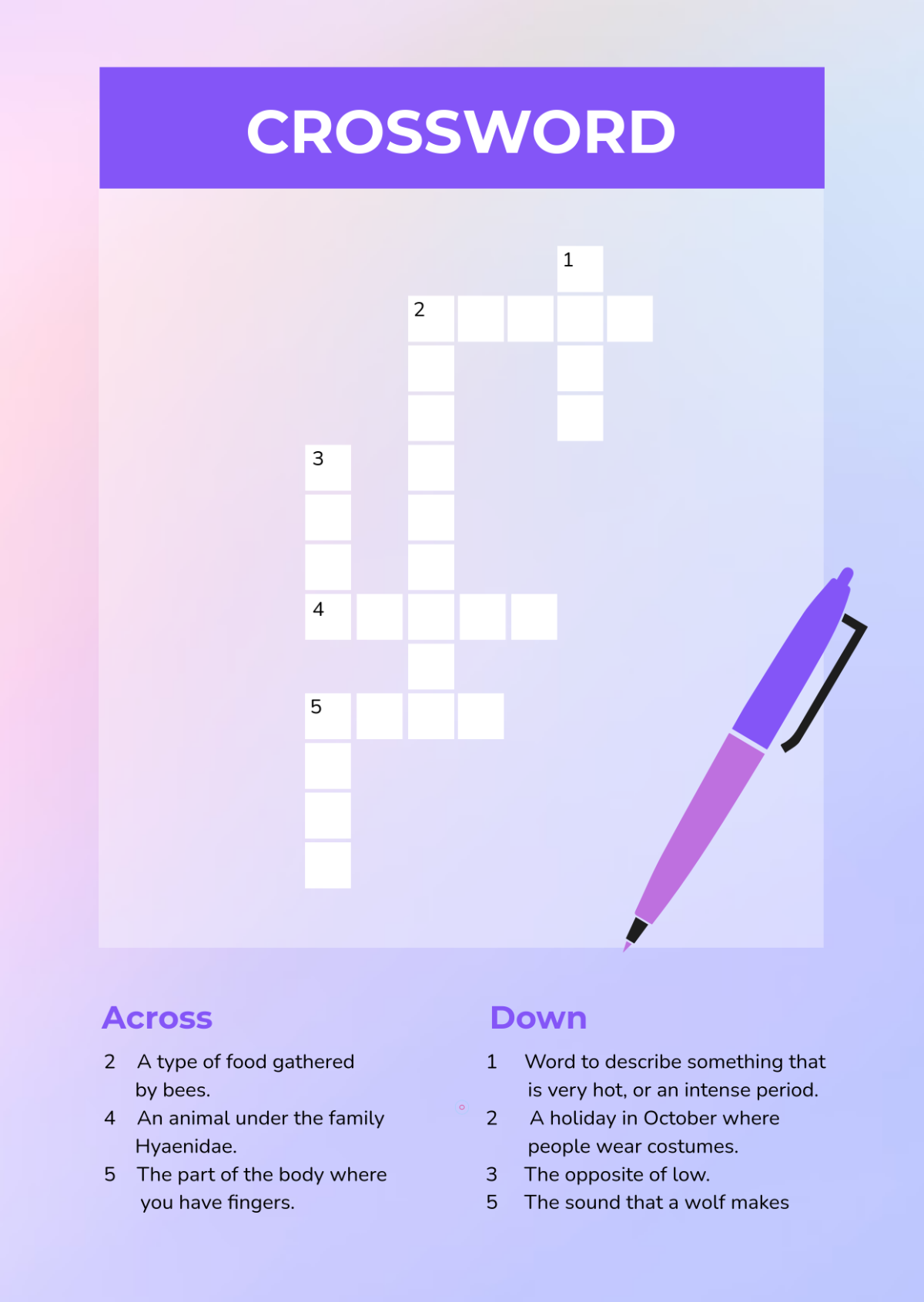 Free Letter H Crossword Template