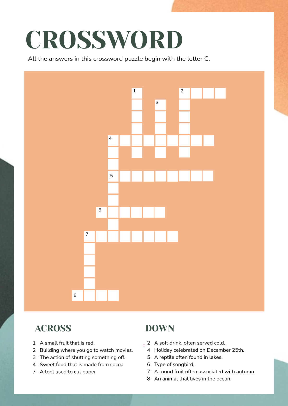 Free Letter C Crossword Template