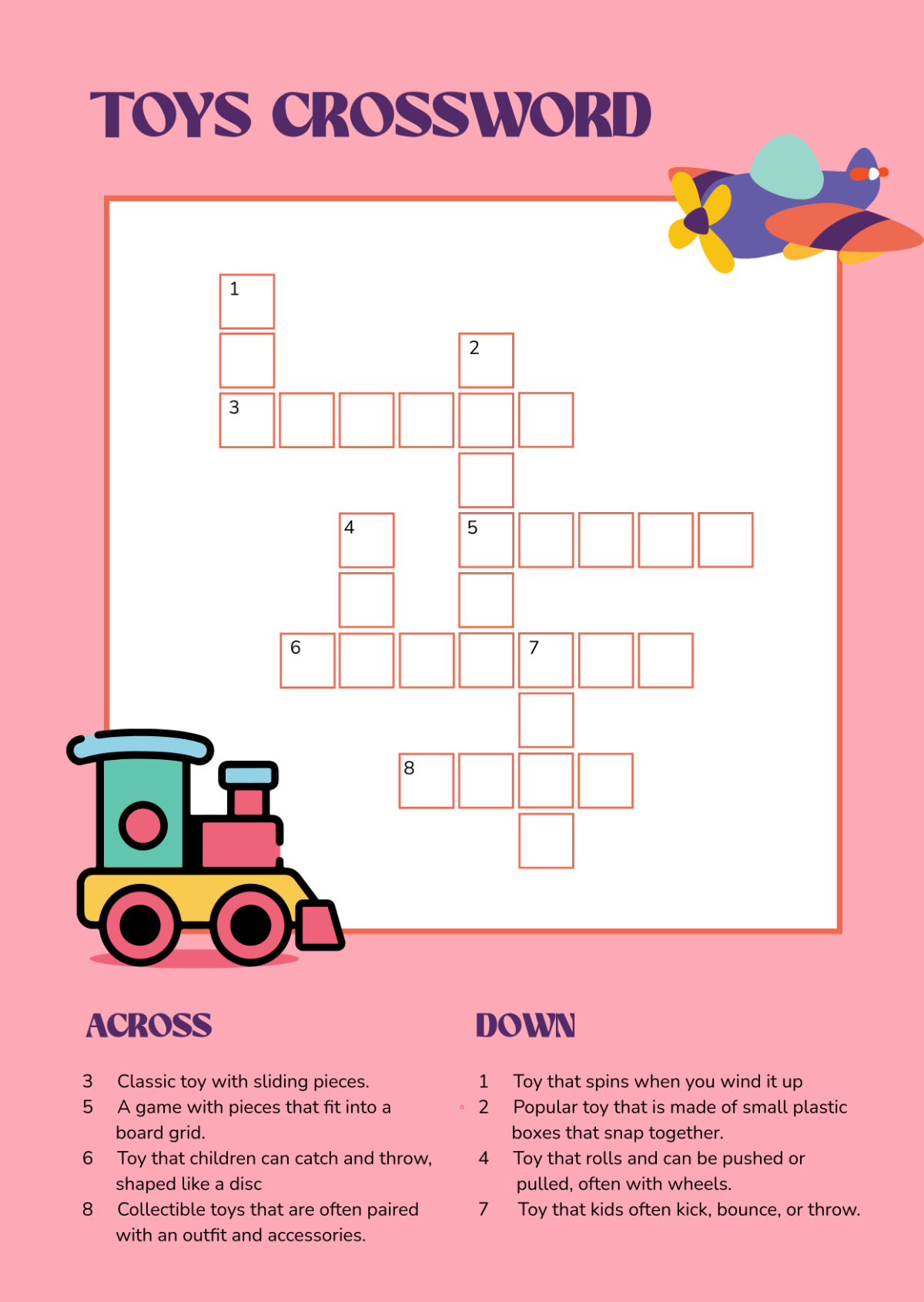 Free Toys Crossword Template