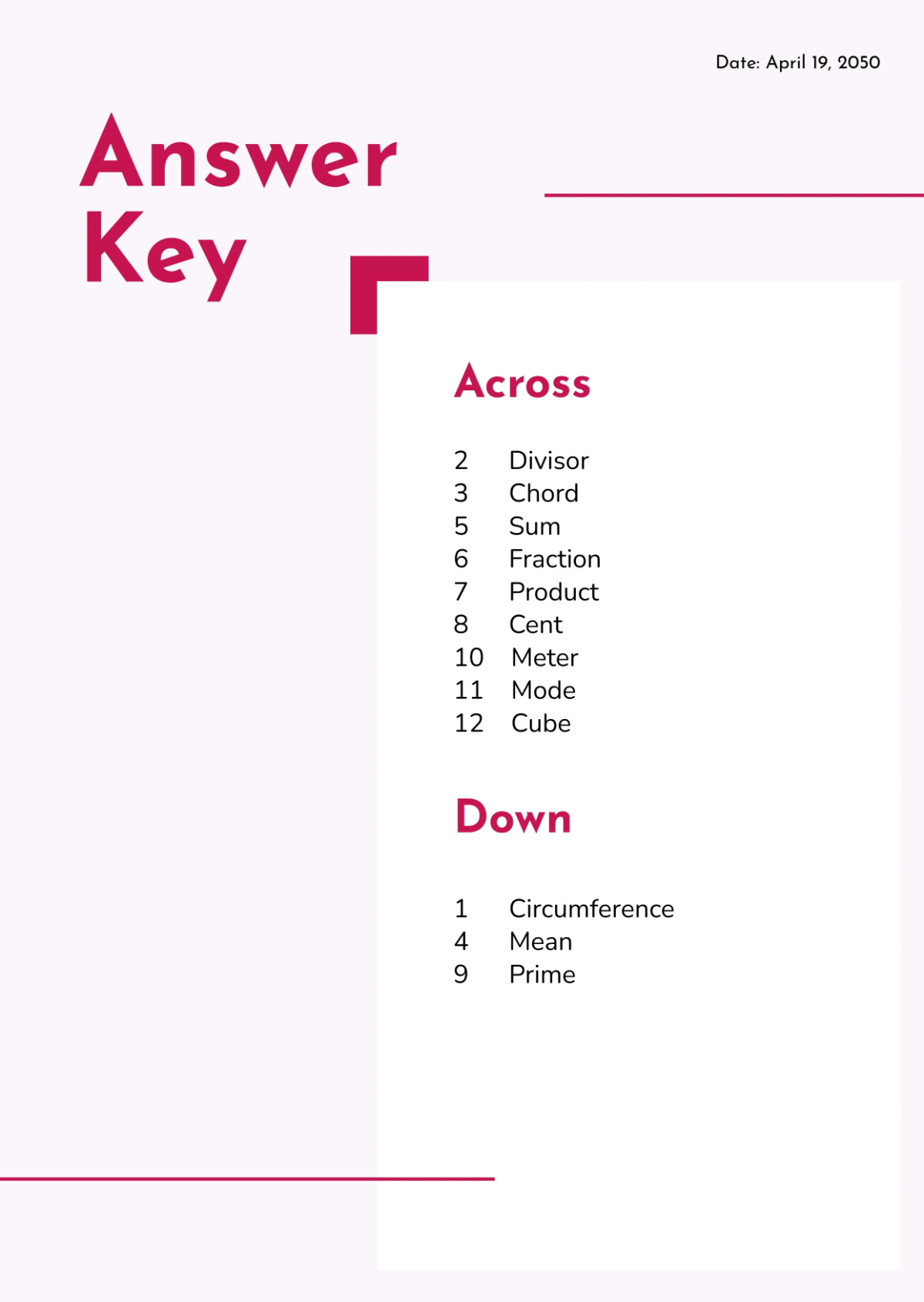 Free Professional Math Crossword Template to Edit Online