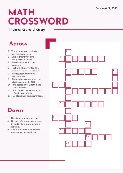 Free Professional Math Crossword Template to Edit Online