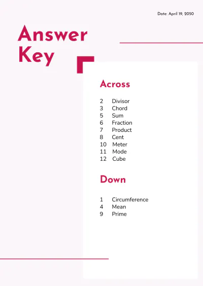 Free Professional Math Crossword Template to Edit Online