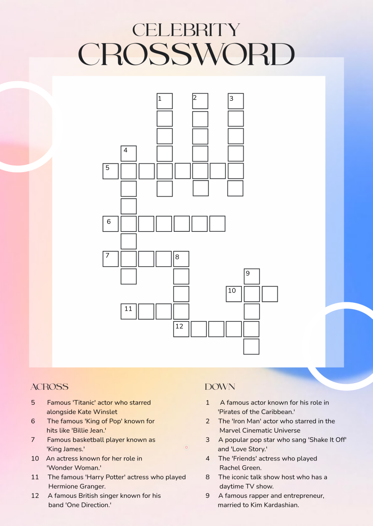 Free Celebrity Crossword Template
