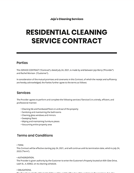 14 free cleaning services contract templates edit