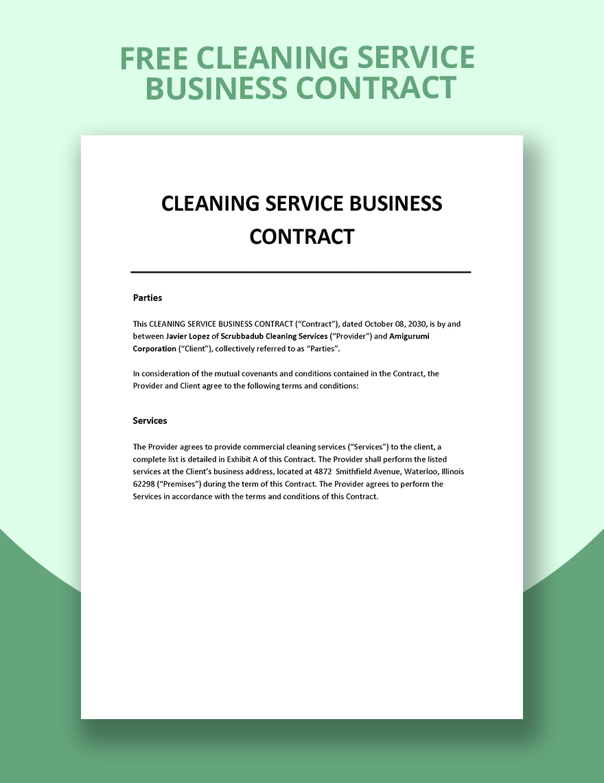 Sample Cleaning Service Business Contract Template