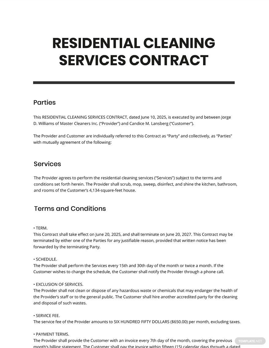 Free Residential Cleaning Services Contract Template